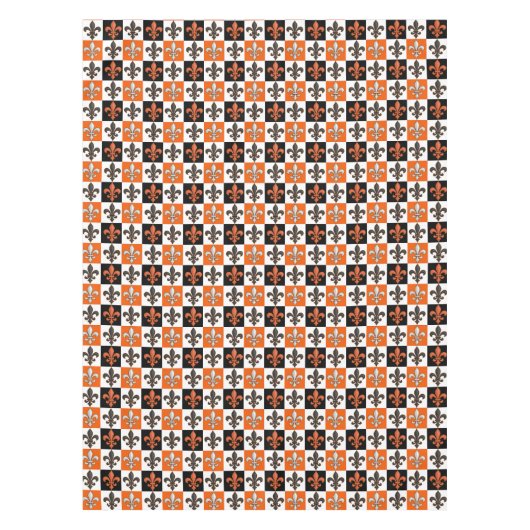 Sinaasappel Zwart Wit Geruit Fleur-de-lis Design Tafelkleed (Voorkant)