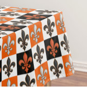 Sinaasappel Zwart Wit Geruit Fleur-de-lis Design Tafelkleed