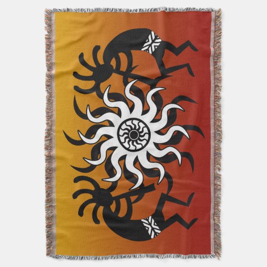 Sinaasappel Zwart Wit Zuidwest Design Kokopelli Deken (Voorkant Verticaal)