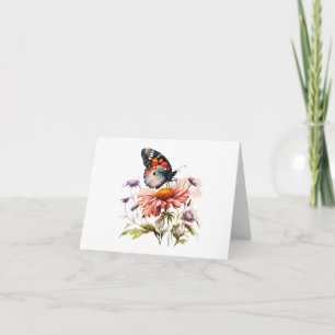 Sinaasappel, zwart, witte vlinder op bloemenblanco kaart