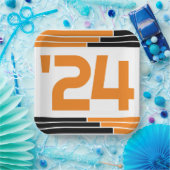 Sinaasappel & Zwarte Bars Klasse van '24 Afstudere Papieren Bordje (Feest)