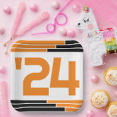 Sinaasappel & Zwarte Bars Klasse van '24 Afstudere Papieren Bordje (Feest)