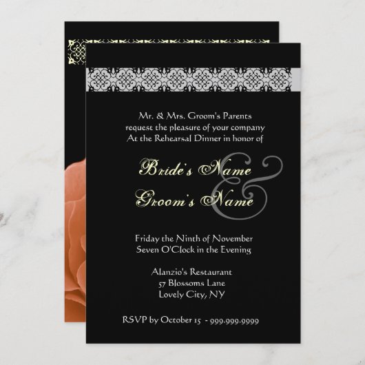 SINAASAPPEL & ZWARTE Roos repetitie Inbeluitnodigi Kaart (Voorkant / Achterkant)