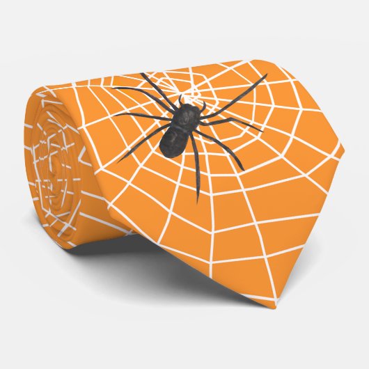 Sinaasappel/Zwarte Spider Halloween Stropdas (Opgerold)