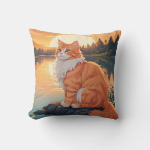 Sinaasappelachtige kat bij het meer kussen