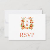 Sinaasappelbloem kam en QR-code bloemen bruiloft RSVP Kaartje (Voorkant)