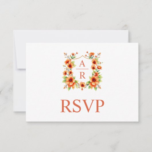 Sinaasappelbloem kam en QR-code bloemen bruiloft RSVP Kaartje (Voorkant)