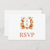 Sinaasappelbloem kam en QR-code bloemen bruiloft RSVP Kaartje (Voorkant / Achterkant)