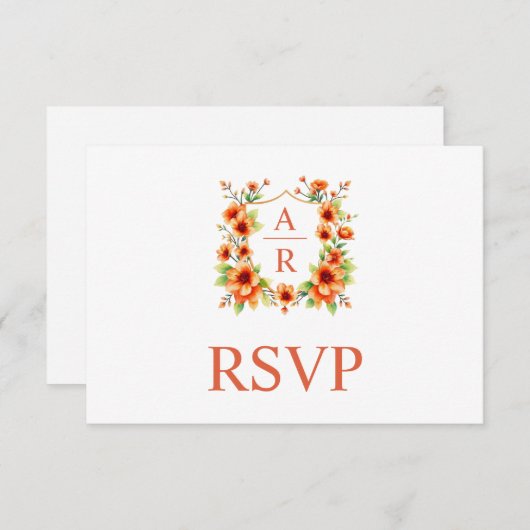 Sinaasappelbloem kam en QR-code bloemen bruiloft RSVP Kaartje (Voorkant / Achterkant)