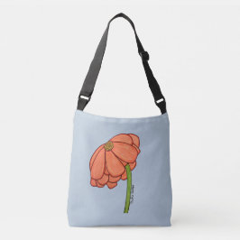 Sinaasappelbloem met blauwe achtergrond tote crossbody tas