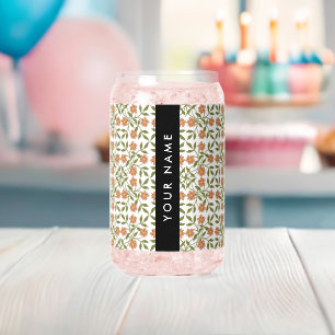 Sinaasappelbloemen, bloempatroon, Boho, jouw naam Blikvorm Glas