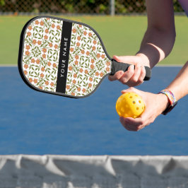 Sinaasappelbloemen, bloempatroon, Boho, jouw naam Pickleball Paddle