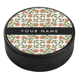 Sinaasappelbloemen, bloempatroon, Boho, Uw naam Hockey Puck