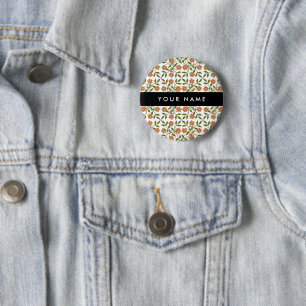 Sinaasappelbloemen, bloempatroon, Boho, Uw naam Ronde Button 5,7 Cm