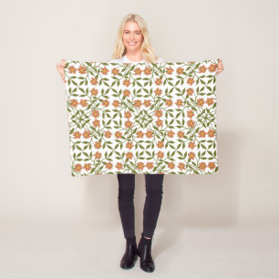 Sinaasappelbloemen, bloempatroon, groen, Boho Fleece Deken