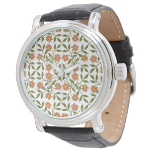 Sinaasappelbloemen, bloempatroon, groen, Boho Horloge