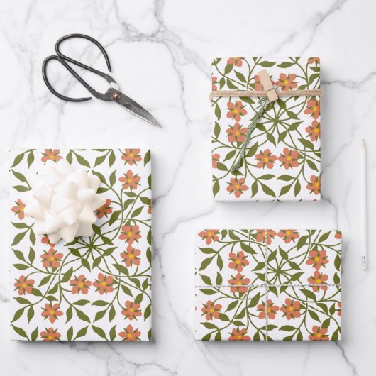 Sinaasappelbloemen, bloempatroon, groen, Boho Inpakpapier Vel (Voorkant)