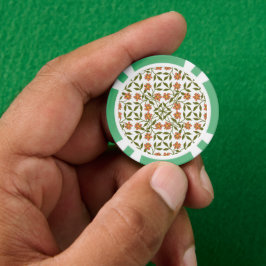 Sinaasappelbloemen, bloempatroon, groen, Boho Poker Chips