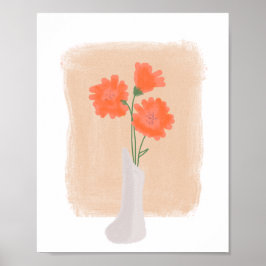 Sinaasappelbloemen in vaas handgetekende kunst poster