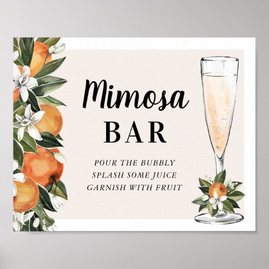 Sinaasappelbloesem Mimosa Bar Bruidsdouche Bord Poster (Voorkant)