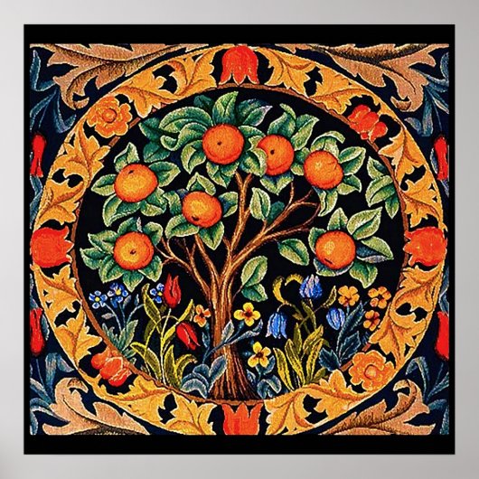 SINAASAPPELBOOM MET GROENE BLADEREN, BLOEMEN POSTER (Voorkant)