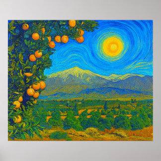 Sinaasappelboomgaarden Besneeuwde Mount Baldy Vroe Poster