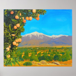 Sinaasappelboomgaarden Sneeuwkap Mount Baldy Vroeg Poster