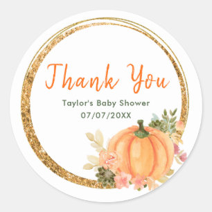 Sinaasappelen en groene pompoenen babyshower bedan ronde sticker