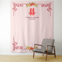 Sinaasappelgeel bloemrijk Chinees frame theeceremo Wandkleed