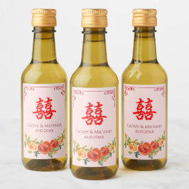Sinaasappelgele bloemen Chinese frame bruiloft Wijn Etiket