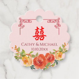 Sinaasappelgele bloemen Chinese kader lente bruilo Bedankjes Labels
