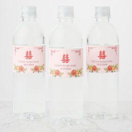 Sinaasappelgele bloemen Chinese kader lente bruilo Waterfles Etiket