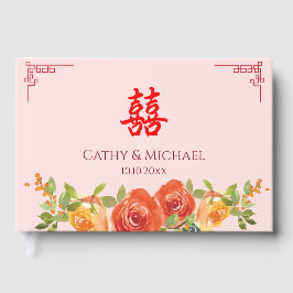 Sinaasappelgele bloemen Chinese trouw dubbele xi Gastenboek