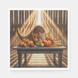 Sinaasappelkat in een Thanksgiving Hoorn des Overv Servet