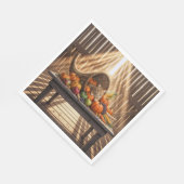 Sinaasappelkat in een Thanksgiving Hoorn des Overv Servet (Hoek)