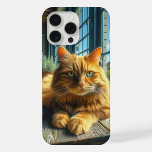 Sinaasappelkat Ligt op een Tafel bij een Raam iPhone 15 Pro Max Case