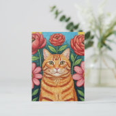 Sinaasappelkat Volkskunst Bloemen Briefkaart (Staand voorkant)