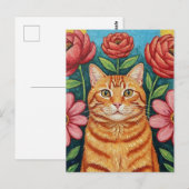 Sinaasappelkat Volkskunst Bloemen Briefkaart (Voorkant / Achterkant)