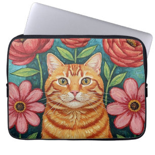 Sinaasappelkat Volkskunst Bloemen Laptop Sleeve