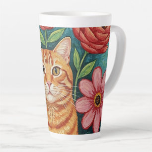 Sinaasappelkat Volkskunst Bloemen Latte Mok