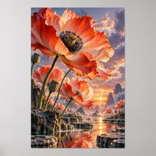 Sinaasappelklaproosbloesems in reflecterende valle poster