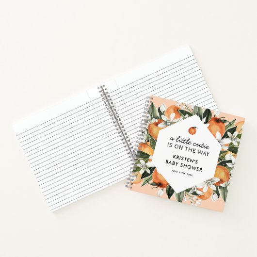 Sinaasappelkleurig gastboek voor baby shower met k notitieboek (Binnen)