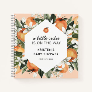 Sinaasappelkleurig gastboek voor baby shower met k notitieboek