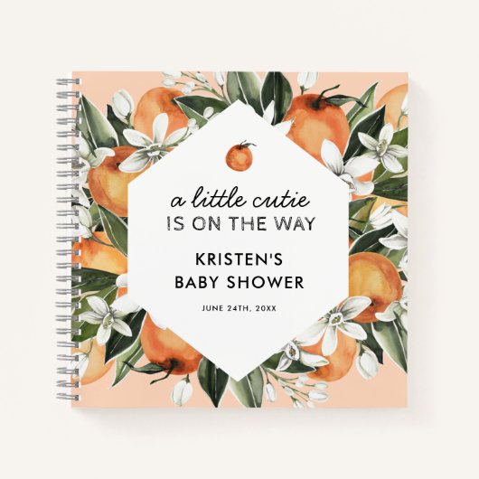 Sinaasappelkleurig gastboek voor baby shower met k notitieboek (Voorkant)