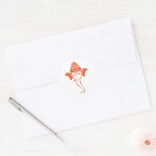 Sinaasappelkleurig Hindoe-festief Ganesh | Indiase Ronde Sticker (Envelop)