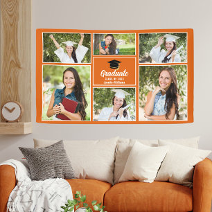 Sinaasappelkleurige afstudeerfoto-collage afstudee spandoek