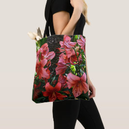 Sinaasappelkleurige Aziatische lelies bloemmotief Tote Bag