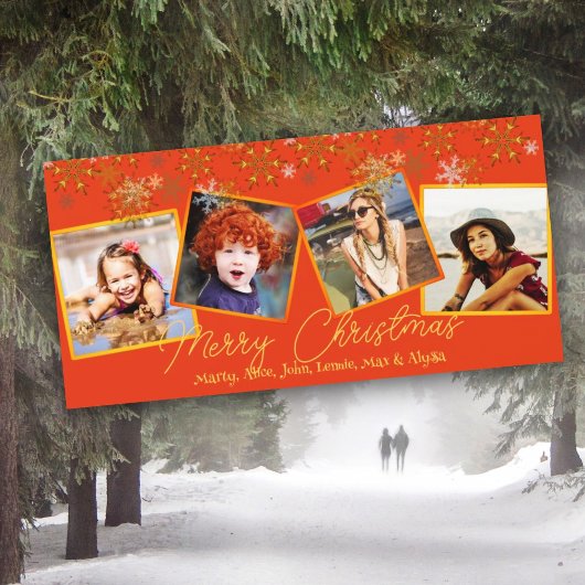 Sinaasappelkleurige kerst-sneeuwvlokken multi-foto feestdagenkaart
