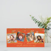 Sinaasappelkleurige kerst-sneeuwvlokken multi-foto feestdagenkaart (Staand voorkant)