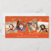 Sinaasappelkleurige kerst-sneeuwvlokken multi-foto feestdagenkaart (Voorkant)